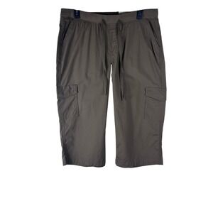 St Johns Bay Petite Large Capri Cargo Pants Mid Rise Drawstring Khaki NEW